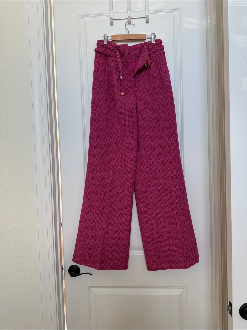 Amanda Uprichard Wide-Leg Paperbag Pants in Fuchsia